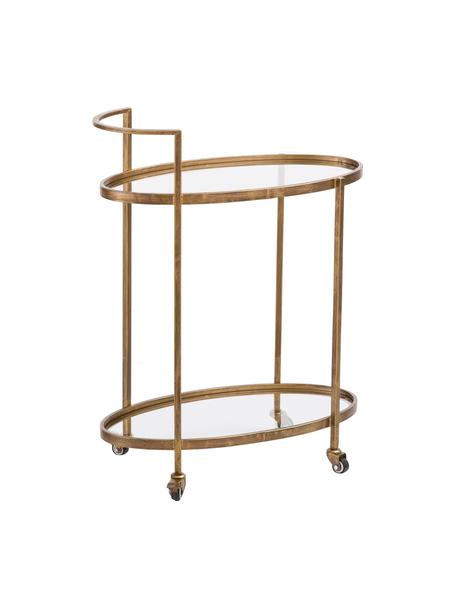 Wózek barowy ze szklanymi blatami Push Antic, Stelaż: metal mosiądzowany, Odcienie mosiądzu, S 67 x W 86 cm