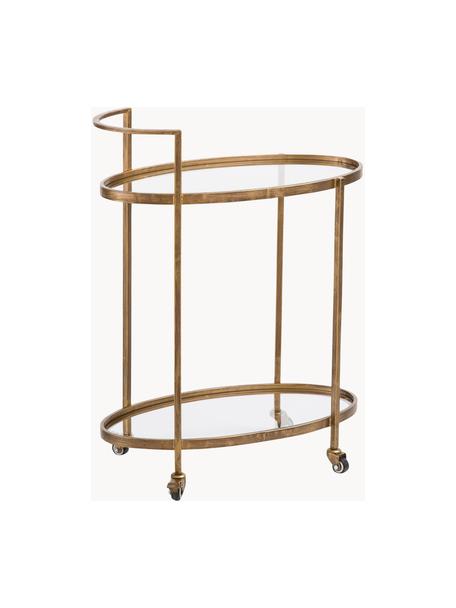 Carrello da portata in vetro Push Antic, Struttura: metallo ottonato, Ripiani: vetro, Ottone, Larg. 67 x Alt. 86 cm