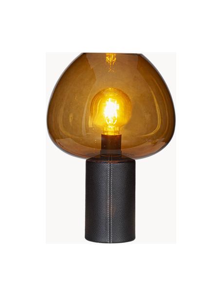 Tischlampe Cozy mit Kunstleder-Fuß, Lampenschirm: Glas, Lampenfuß: Kunstleder, Dunkelbraun, Schwarz, Ø 29 x H 42 cm
