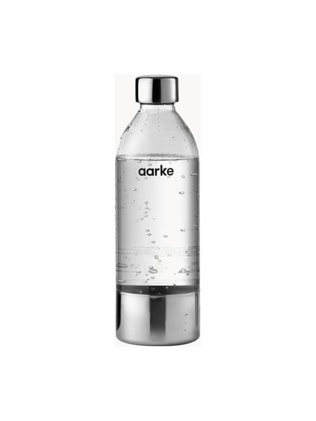 Botellas de agua Carbonator 3, 2 uds., Botella: plástico, PET, libre de B, Adornos: acero recubierto, Transparente, plateado, Ø 9 x Al 27 cm, 1 L