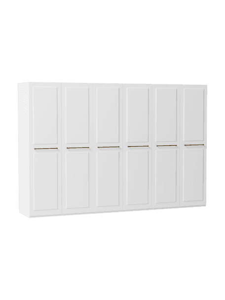 Armario modular Charlotte, 6 puertas (300 cm), diferentes variantes, Estructura: aglomerado revestido de m, Blanco, An 300 x Al 200 cm, interior Basic