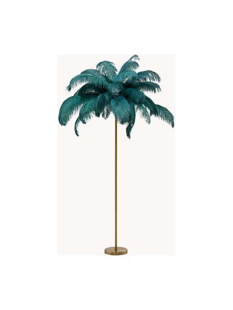 Lampada da terra Feather Palm, Paralume: piume di struzzo, Struttura: acciaio ottonato, Dorato, verde, Alt. 165 cm