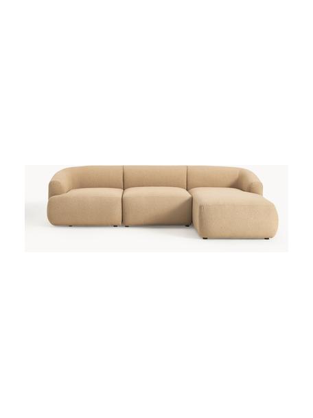 Sofá rinconera modular en tejido bouclé Sofia (3 plazas), Tapizado: tejido bouclé (100% polié, Estructura: madera de abeto con certi, Patas: plástico, Bouclé beige, An 272 x F 160 cm, chaise longue derecha