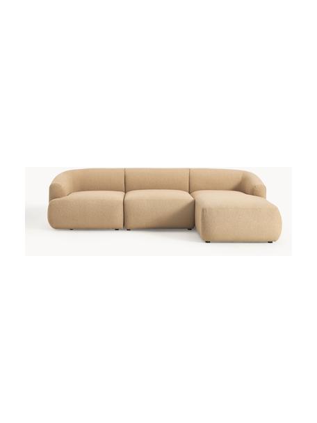 Narożna sofa modułowa bouclé Sofia (3-osobowa), Tapicerka: bouclé (100% poliester) D, Stelaż: drewno świerkowe z certyf, Nogi: tworzywo sztuczne, Beżowy bouclé, S 272 x G 160 cm, prawostronna
