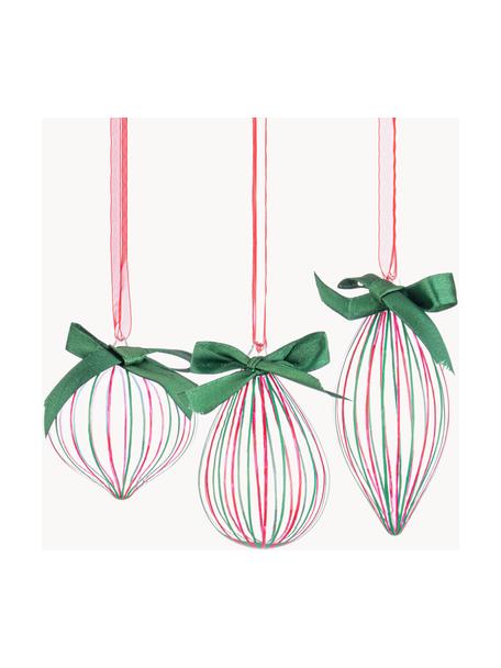 Décorations de sapin de Noël Stripe Trans, 12 élém., Verre, Transparent, vert, rose vif, Lot de différentes tailles