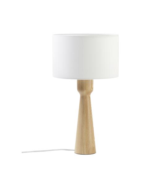 Stolová lampa zo svetlého jaseňového dreva Jascha, Svetlé jaseňové drevo, biela, Ø 24 x V 43 cm
