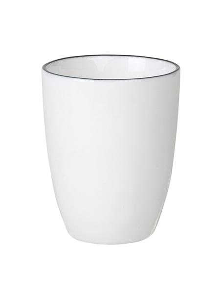 Tasse à expresso en porcelaine avec bord noir, faite main Salt, 4 pièces, Porcelaine, Blanc cassé, noir, Ø 6 x haut. 8 cm, 100 ml
