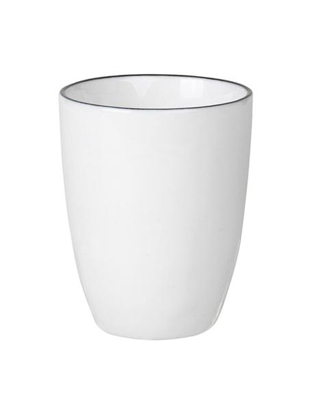 Ručně vyrobené porcelánové pohárky na espresso Salt, 4 ks, Porcelán, Tlumeně bílá, s černým okrajem, Ø 6 cm, V 8 cm, 100 ml