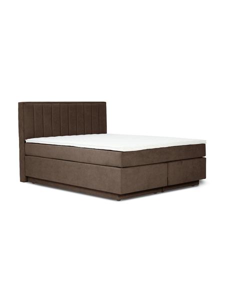 Boxspringbett Livia mit Stauraum, Matratze: 5-Zonen-Taschenfederkern, Webstoff Dunkelbraun, B 140 x L 200 cm, Härtegrad H2