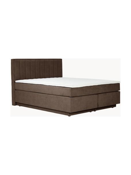 Cama continental Livia, con espacio de almacenamiento, Patas: plástico, Tejido marrón oscuro, An 140 x L 200  cm, dureza H2