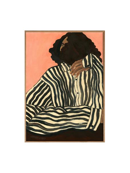 Poster Serene Stripes by Hanna Peterson x The Poster Club, Rouge corail, noir, multicolore, larg. 30 x haut. 40 cm