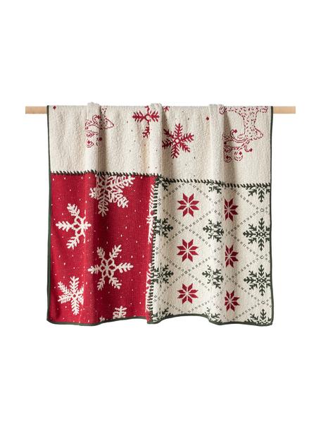 Gebreide deken Starry met kerstmotief, 100% katoen, Groen, rood, wit, B 130 x L 170 cm