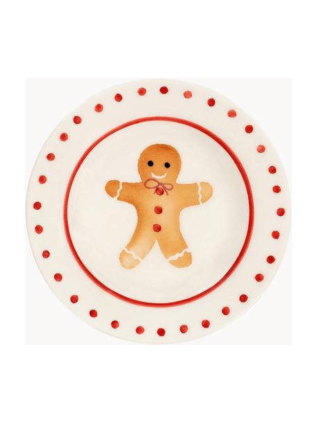 Plato de postre artesanal Sweet Gingerbread, Cerámica, Off White, rojo, beige, Ø 15 cm