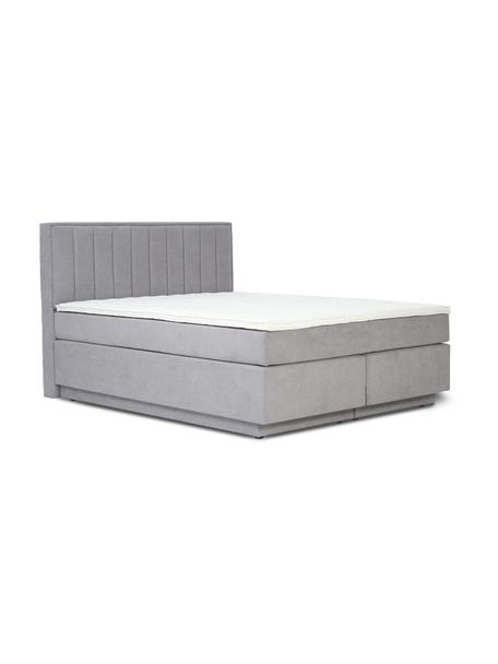 Boxspringbett Livia mit Stauraum, Matratze: 5-Zonen-Taschenfederkern, Webstoff Hellgrau, B 200 x L 200 cm, Härtegrad H2