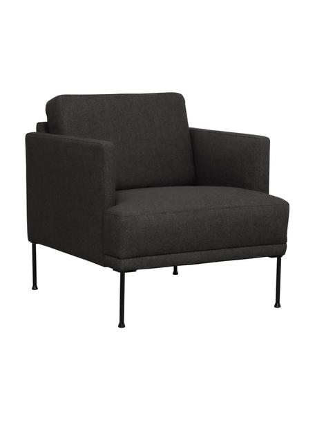 Fauteuil avec pieds en métal Fluente, Tissu gris foncé, larg. 74 x prof. 85 cm