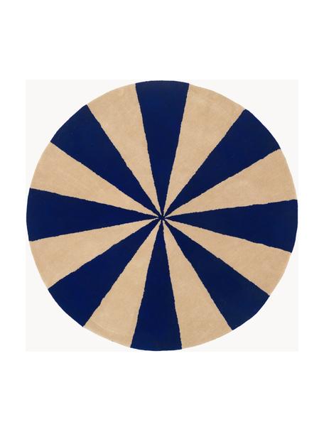 Tapis rond en laine tufté à la main Arch, Bleu foncé, beige clair, Ø 70 cm (taille XS)