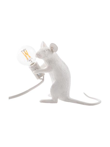 Kleine design tafellamp Mouse, Lamp: kunsthars, Wit, B 5 x H 13 cm