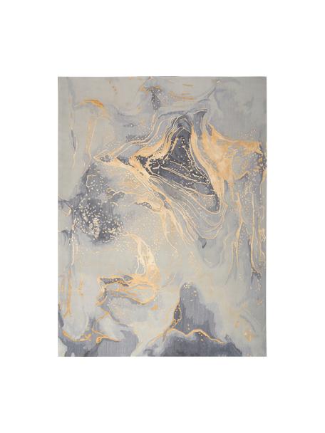 Ręcznie tkany dywan z krótkim włosiem z wypukłą strukturą Prismatic, Szaroniebieski, jasny szary, odcienie złotego, S 170 x D 230 cm (Rozmiar M)