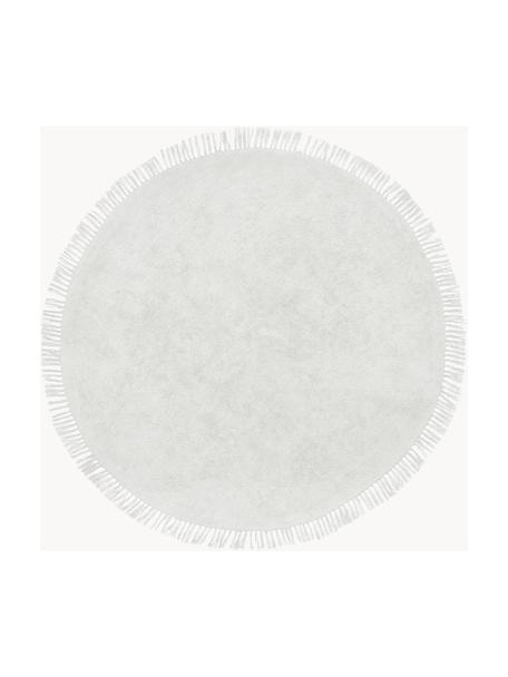 Rond katoenen vloerkleed Daya met franjes, handgetuft, Grijs, wit, Ø 110 cm (maat S)