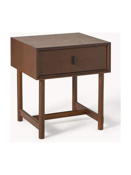 Mesilla de noche con cajón de roble Diana, Estructura: aglomerado chapado de rob, Patas: madera de roble maciza, Madera oscura, An 50 x Al 55 cm