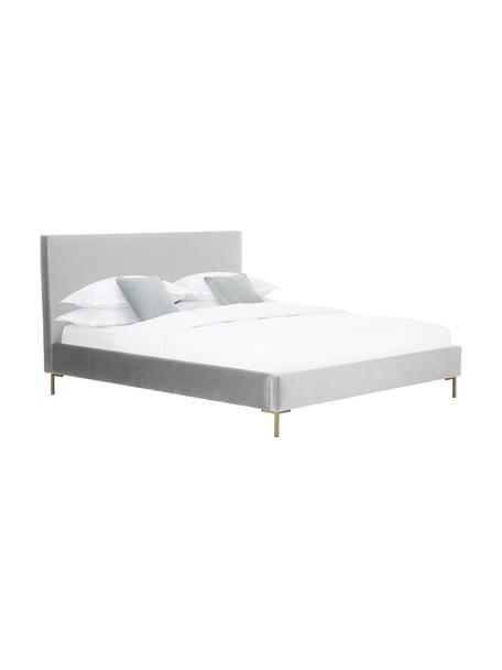 Sametová čalouněná postel s čelem Peace, Světle šedá, Š 140 cm, D 200 cm