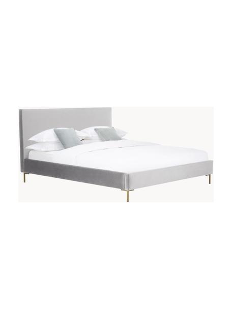 Samt-Polsterbett Peace, Bezug: Polyestersamt 290 g/m² so, Korpus: Massives Kiefernholz, FSC, Füße: Metall, pulverbeschichtet, Samt Grau, B 140 x L 200 cm
