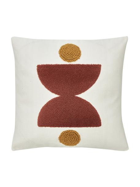 Funda de cojín bordada de algodón con tejido capitoné Izad, Exterior: 100% algodón Adorno, Pardo, ocre, blanco crema, An 45 x L 45 cm