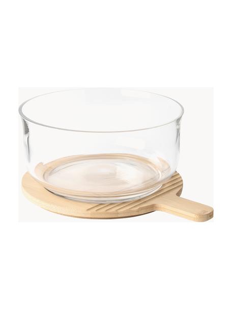 Set de ensaladera con fuente para servir Nature, 2 pzas., Transparente, marrón claro, Set de diferentes tamaños