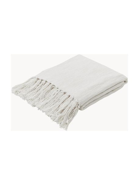 Baumwolldecke Toly mit Fransen, 100 % Baumwolle, Weiß, B 130 x L 170 cm