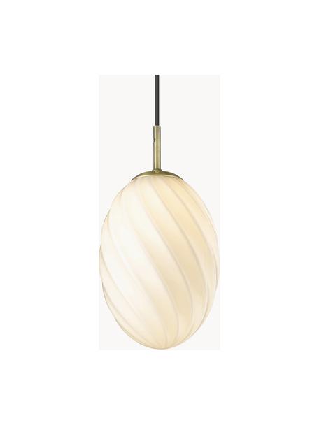 Kleine hanglamp Twist, mondgeblazen, Lampenkap: glas, Decoratie: gecoat metaal, Gebroken wit, Ø 15 x H 23 cm