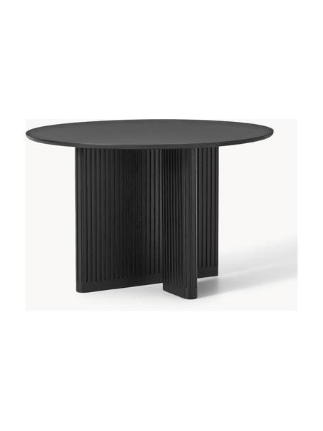 Mesa de comedor redonda de madera de roble Jolka, Ø 120 cm, Estructura: madera de roble lacada, Madera de roble lacada en negro, Ø 120 cm