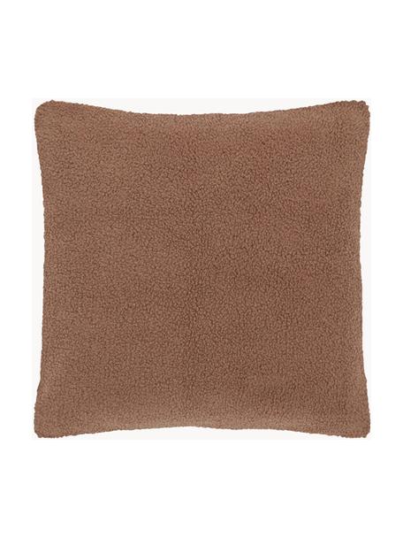 Housse de coussin en tissu peluche Mille, 100 % polyester (tissu peluche), Brun, larg. 60 x long. 60 cm