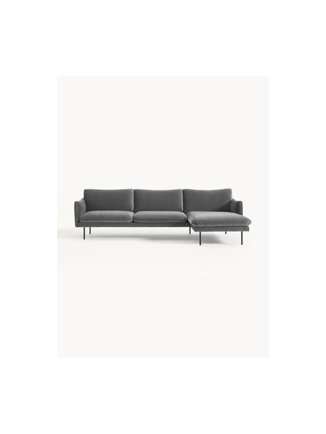 Samt-Ecksofa Moby, Bezug: Samt (Hochwertiger Polyes, Gestell: Massives Kiefernholz, Füße: Metall, pulverbeschichtet, Samt Grau, B 280 x T 160 cm, Eckteil rechts