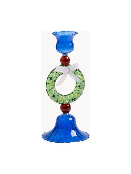 Candelabro in vetro soffiato Wreath, Vetro soffiato, Blu elettrico, verde salvia, rosso vino, bianco, Ø 8 x Alt. 17 cm