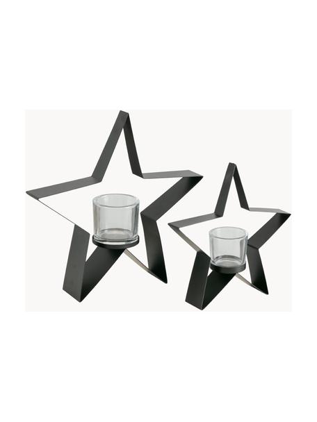 Teelichthalter-Set Naos, 2-tlg., Gestell: Metall, beschichtet, Schwarz, Set mit verschiedenen Größen