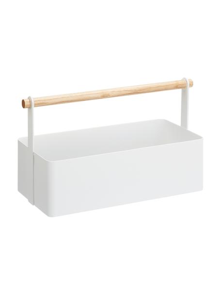 Aufbewahrungskorb Tosca, Box: Stahl, lackiert, Griff: Holz, Weiss, Braun, 29 x 16 cm