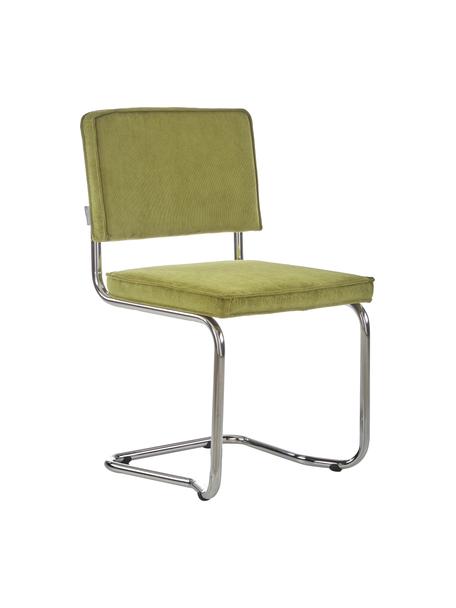 Chaise cantilever velours côtelé Kink, Velours côtelé vert, couleur chrome, larg. 48 x prof. 48 cm