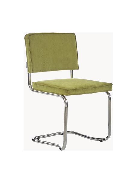 Manšestrová konzolová židle Kink, Zelená, chromová, Š 48 cm, H 48 cm