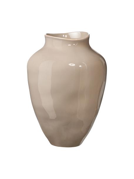 Handgefertigte Vase Latona von Isabelle Hartmann, Steingut, Taupe, glänzend, Ø 21 x H 30 cm