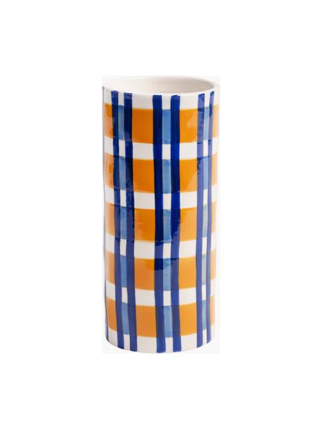 Vase en porcelaine fait main Clash, haut. 18 cm, Porcelaine, Orange, tons bleus, blanc cassé, Ø 8 x haut. 18 cm