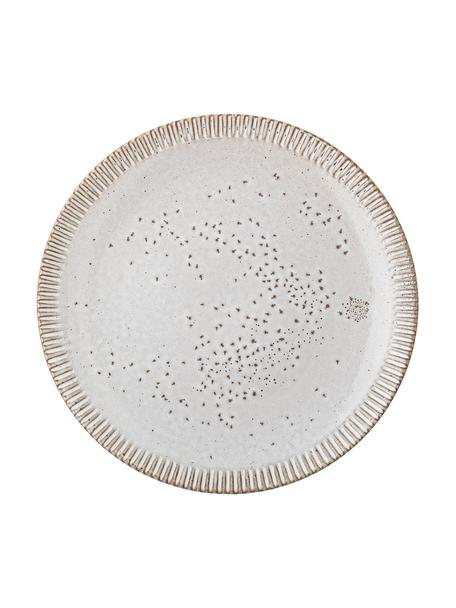 Ručně vyrobené mělké talíře s reaktivní glazurou a rýhovaným reliéfem Thea, 4 ks, Kamenina, Krémová, tečkovaná, Ø 27 cm
