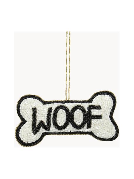 Décoration de sapin de Noël Woof, 2 pièces, Perles en verre, Blanc, noir, larg. 11 x haut. 6 cm