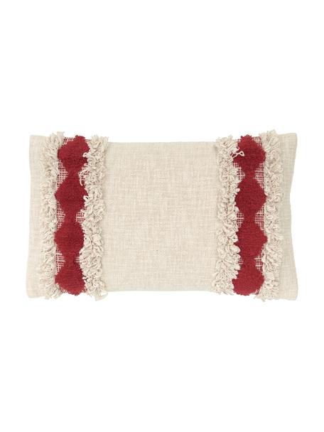 Boho Kissenhülle Yule mit dekorativer Verzierung, 100% Baumwolle, Rot, B 30 x L 50 cm