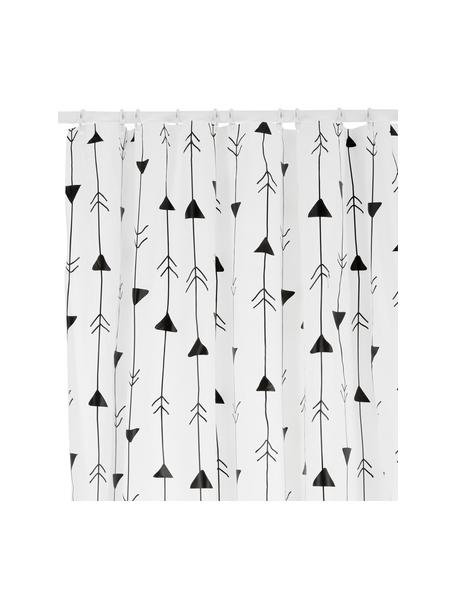 Douchegordijn met patroon Katie, Oogjes: metaal, Wit, zwart, B 180 x L 200 cm