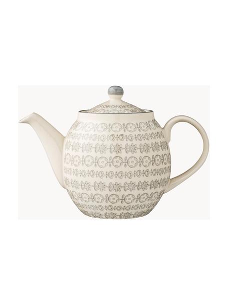 Ručne vyrobená čajová  kanvica s jemným vzorom Karine, 1,2 l, Kamenina, Lomená biela, sivá, 1,2 l