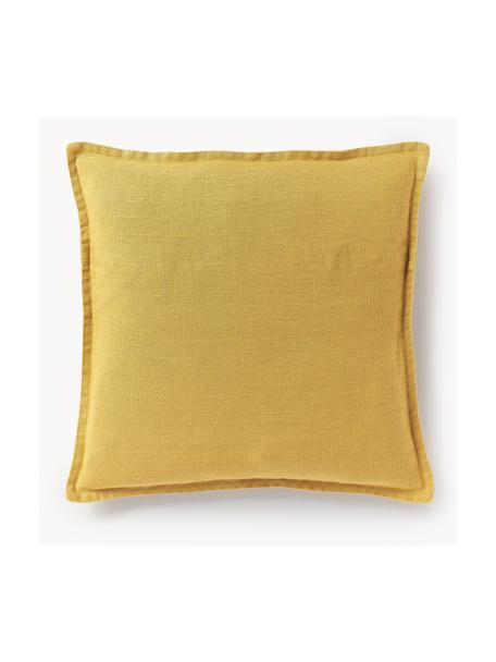 Housse de coussin pur lin jaune Lanya, 100 % pur lin, Jaune, larg. 40 x long. 40 cm