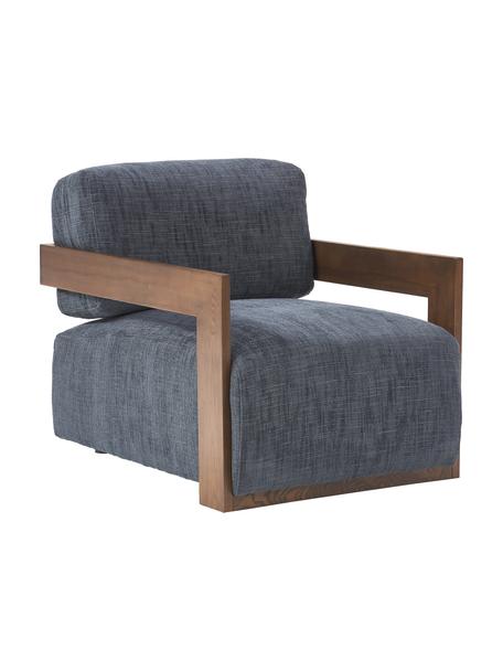 Poltroncina Cooper, Rivestimento: 97% poliestere, 3% lino I, Struttura: legno di frassino massicc, Gambe: legno di quercia, Tessuto blu scuro, Larg. 71 x Prof. 98 cm