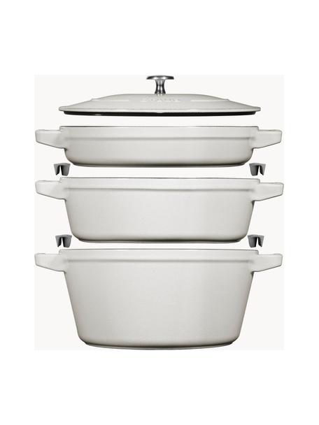 Set de casseroles en fonte La Cocotte, 3 élém., Fonte, émaillée, Blanc cassé, haute brillance, Lot de tailles variées