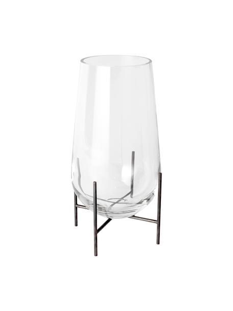 Mundgeblasene Design-Vase Échasse, Gestell: Messing, beschichtet, Vase: Glas, Schwarz, Transparent, Ø 15 x H 28 cm
