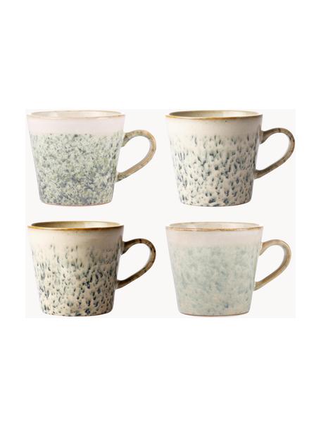 Tasses rétro artisanales 70's, 4 pièces, Grès cérame, Tons verts, tons beiges, Ø 12 x haut. 9 cm, 300 ml